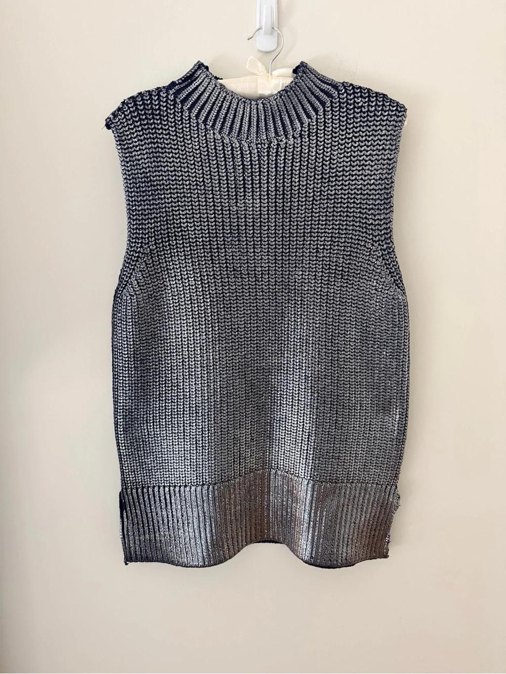 Pilcro Oversized Foil Sweater Vest Size L Blue & Silver Statement Anthropologie - Picture 5 of 14